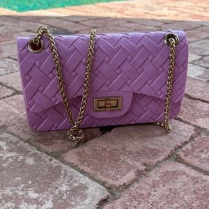 Y2K Jelly Pink / Purple Woven Purse w Gold Chain🤩